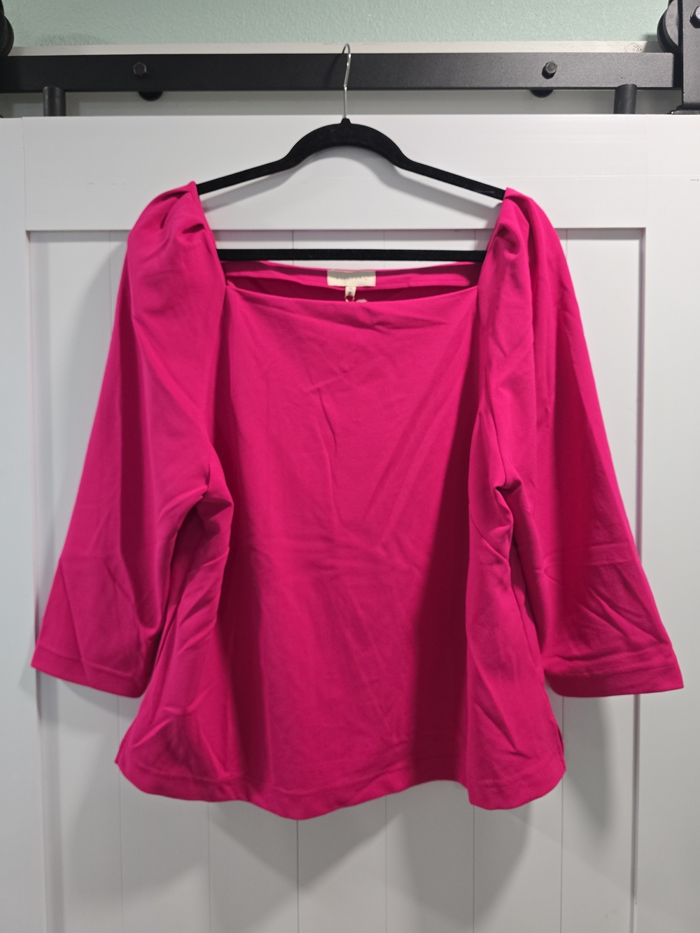 MELLODAY Fuchsia Square Neck Three-Quarter Sleeve Blouse